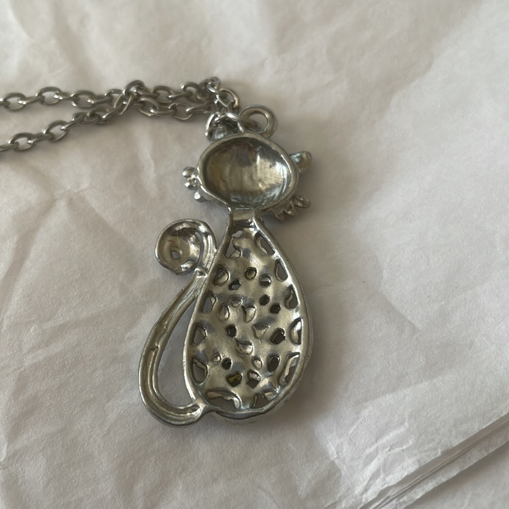 Silver Cat Pendant Necklace with Yellow Accents - Picture 3 of 3